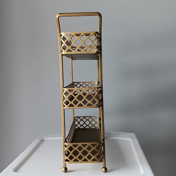 Gold-toned Metal Three Tiered Decorative Organization Tray 13" Tall - Picture 9 of 10